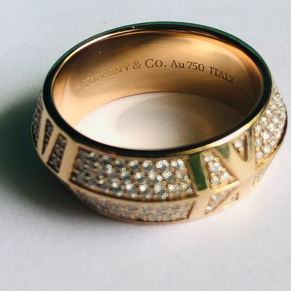 Tiffany & Co 18K Gold Atlas X Closed Diamond Wide Band Ring - Picture 4 of 4